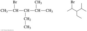 Condensed and line-angle formula for 2-bromo-3-ethyl-4-methylpentane