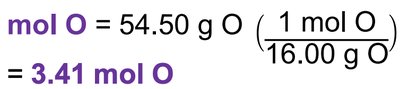 Moles of O calculation