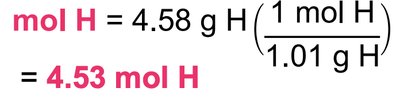 Moles of H calculation