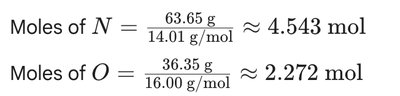 Moles of N and O calculation