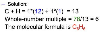 Molecular formula calculation example