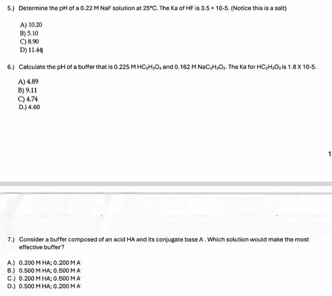 Acid-base equilibrium and buffer worksheet
