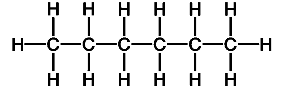 2D Lewis structure of hexane