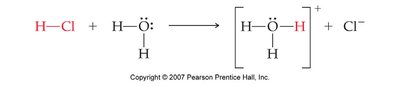 Brønsted-Lowry acid-base reaction: HCl and water