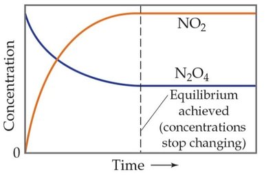 Concentration vs. Time graph showing equilibrium achieved