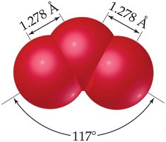 Bond lengths and angles in ozone (O3)