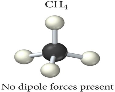 CH4 tetrahedral molecule, no dipole forces present