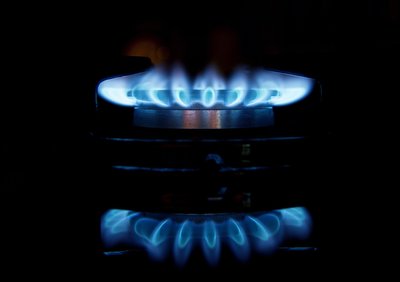 Methane gas flame on a stove burner