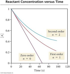 Reactant concentration versus time for different orders