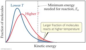Distribution of molecular energies at different temperatures