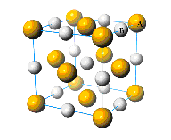 3D model of a cubic unit cell with two types of atoms