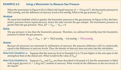 Worked example using a manometer to measure gas pressure