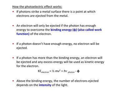 Photoelectric effect equations and explanation