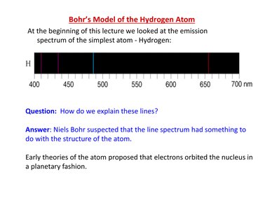 Hydrogen emission spectrum lines