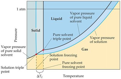 Phase diagram showing freezing-point depression