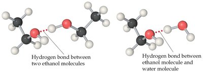 Hydrogen bonding between ethanol and water
