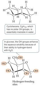 Solubility of cyclohexane vs. glucose in water