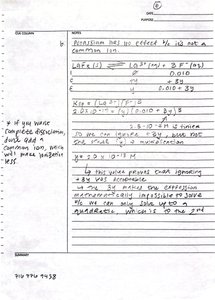Handwritten notes showing quadratic equation setup for solubility