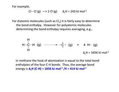 Bond enthalpy calculation for methane