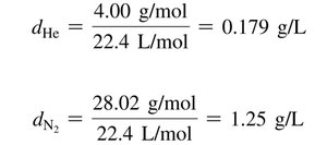 Density calculation for helium and nitrogen at STP