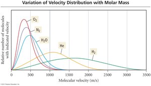 Variation of velocity distribution with molar mass