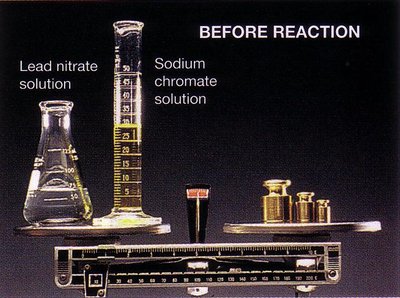 Before reaction: lead nitrate and sodium chromate solutions