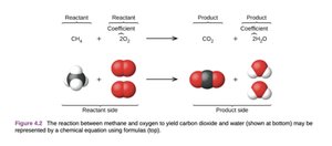 Methane combustion equation with molecular models