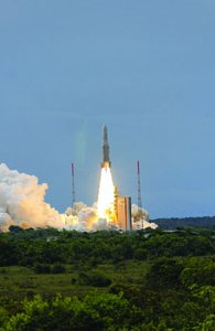 Rocket launch illustrating the use of nitryl fluoride as a propellant