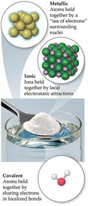 Types of chemical bonds: metallic, ionic, covalent