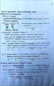 Handwritten notes on dilution equation and concentration calculations