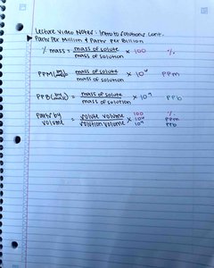 Handwritten notes on PPM and PPB calculations