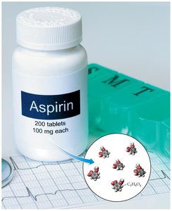 Aspirin bottle and molecular structure