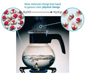 Physical change: boiling water