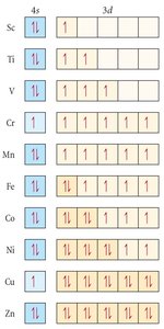 Electron configurations of first-row transition metals