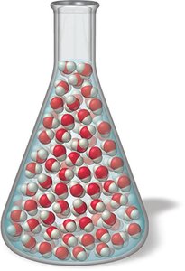 Molecular view of liquid water in a flask
