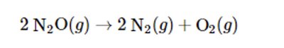 Balanced equation for the decomposition of dinitrogen monoxide.