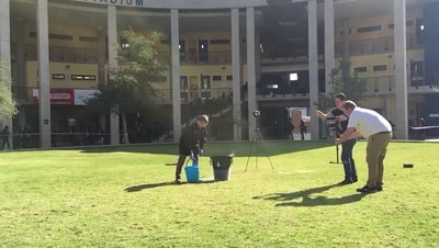 Pouring boiling water into liquid nitrogen