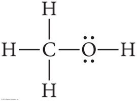 Methanol geometry: tetrahedral around C, bent around O