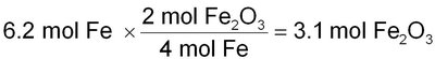 Worked calculation for moles of Fe2O3 formed