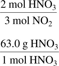 Worked calculation for grams of HNO3 produced