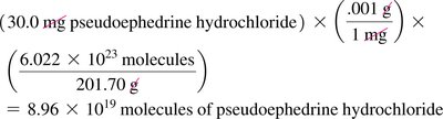 Worked calculation for molecules in a tablet