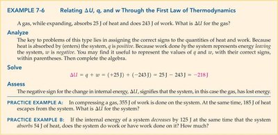 Example calculation relating ΔU, q, and w