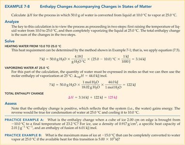 Example calculation for enthalpy change with phase change