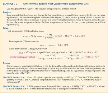 Example calculation of specific heat capacity