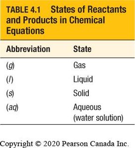States of Reactants and Products in Chemical Equations
