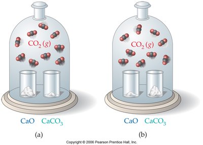 Apparatus showing CaO, CaCO3, and CO2 at equilibrium