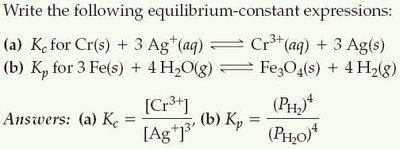 Sample equilibrium expressions for heterogeneous reactions