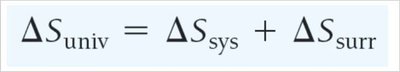 Equation: ΔS_univ = ΔS_sys + ΔS_surr