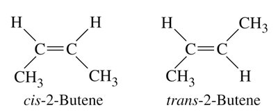 cis-2-butene and trans-2-butene structures