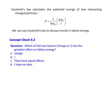 Coulomb's law and lattice energy trends
